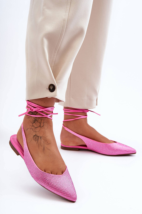 Women's Lace-Up Ballet Flats Embellished with Studs Pink Jange