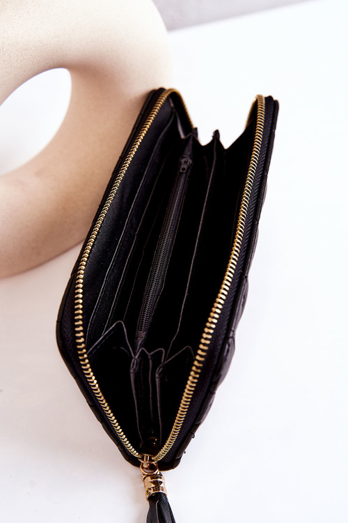 Large Fringed Quilted Wallet Black Selley
