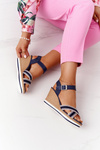 Wedge Sandals In Sailor Style Navy Blue Sea Wave