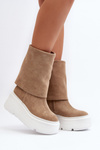 Zazoo 3410 Zamszowe Damskie Botki Masywna Platforma Beżowe