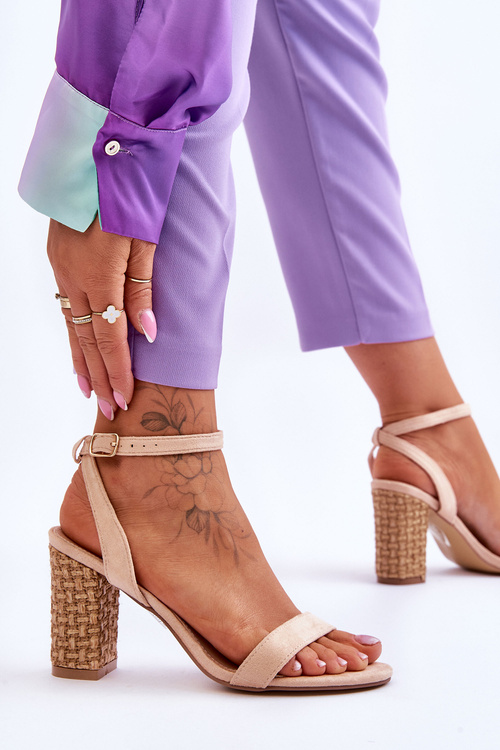 Suede Sandals On A Braided Heel Beige Selila