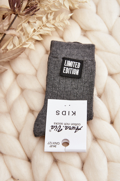 Children's Plain Socks with Patch Grey