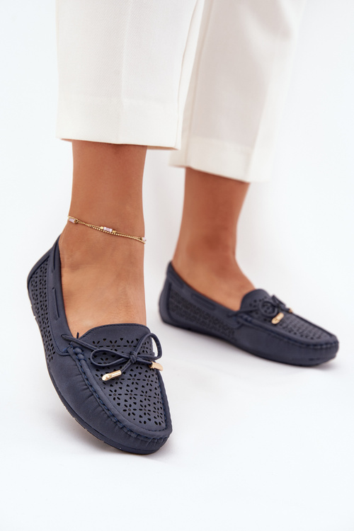 Women's moccasins with perforated pattern and lacing in navy Mirisa