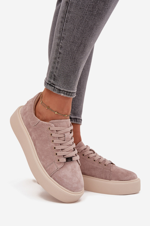 Suede Women's Sneakers on Platform Vinceza 79578 Beige