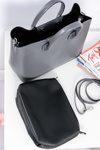Women's Grey Shopper Handbag + Cosmetic Bag