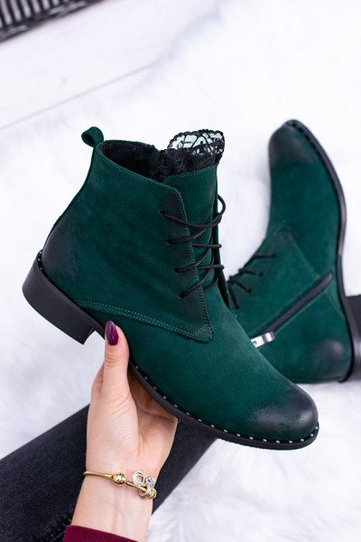 Leather Green Women's Lace-up Booties Millano