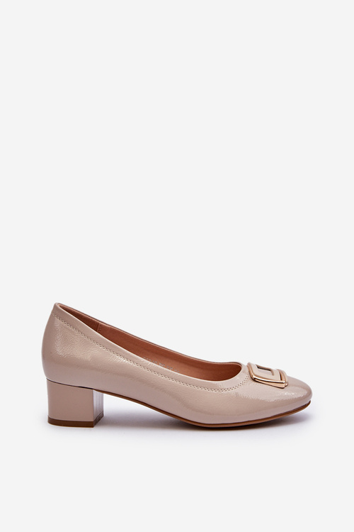 Beige Enollia Patent Court Shoes with Embellishment