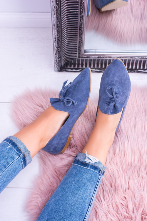 Lu Boo Navy Blue Ballet Pointed Lords Suede Feliciano Ballerinas