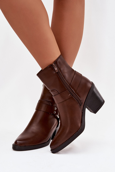 Insulated Women's Ankle Boots With Heel With Decorative Element Brown Jurelle