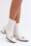 White Leather Ankle Boots with Heel Decoration Pamelinta