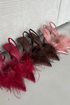 Heeled shoes with feathers and open heel chocolate Belice