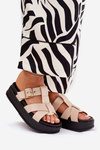 Womens Platform Sandals With Straps And Buckle Beige Elimessa