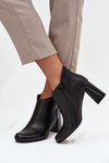Leather Insulated Ankle Boots on Heel Black Ivessara