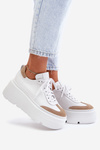 Sneakersy Masywna Platforma Skóra Naturalna Biało-Beżowe Lewski 3635/X