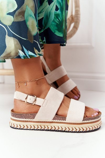 Zamszowe Sandały Na Platformie Beżowe Olimpia