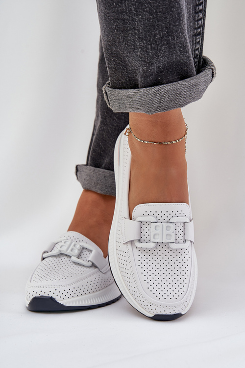 Ladies Leather Loafers On Platform S.Barski LR51-556 White