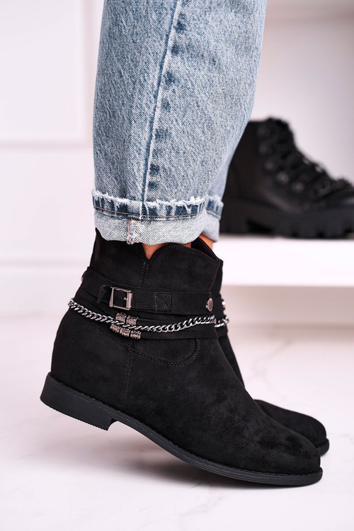 Women's Boots With Chain And Hidden Wedge Suede Black Eliza
