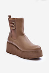 Women's Leather Boots On Massive Platform Dark Beige Savira
