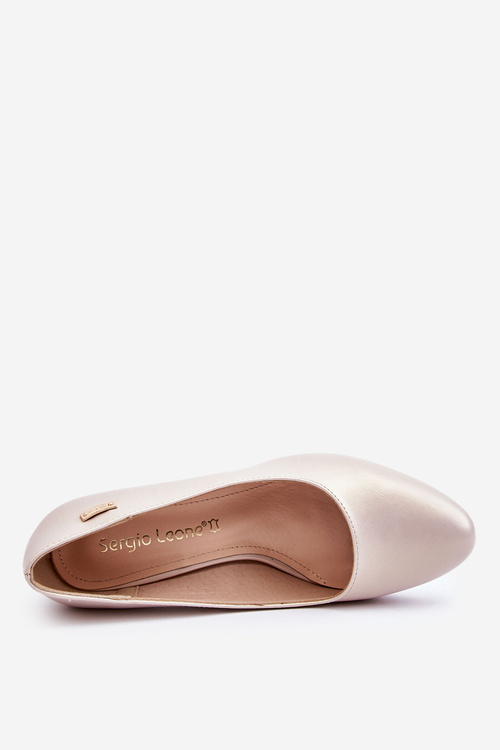 Leather Pumps On A Block Heel Sergio Leone PB178 Pearl Beige
