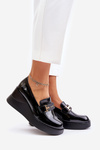 Lacquered Wedge Moccasins Black Vinceza 58337