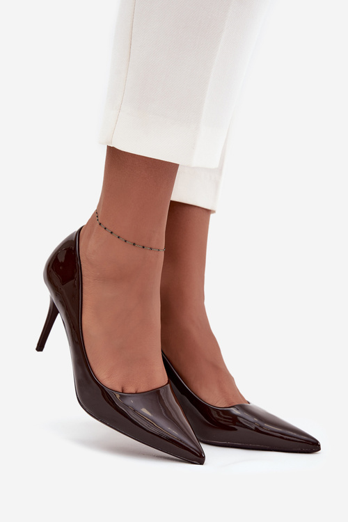 Glossy Eco Leather Women's High Heels With Pointed Toes Chocolate Jadira