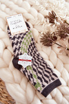 Women's warm socks with vertical patterns gray and green