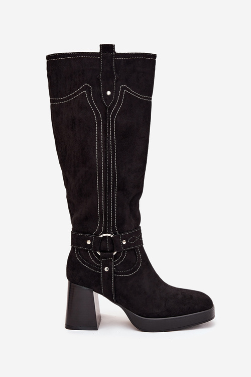 Insulated Women's Heeled Boots With Stitching Black Alessara
