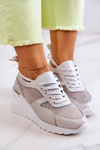 Leather Mesh Wedge Sneakers S.Barski Silver