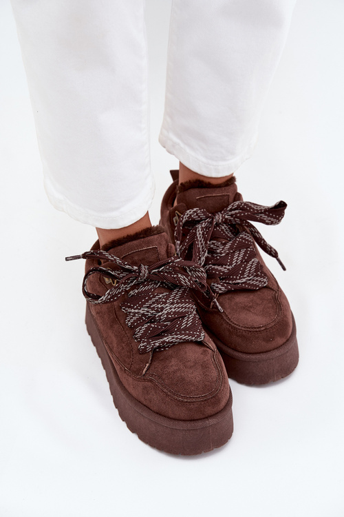 Laced Winter Boots Women On Platform Lined With Fur Brown Tavelle