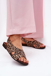 Ladies leather sandals leopard brown Zazoo 40407