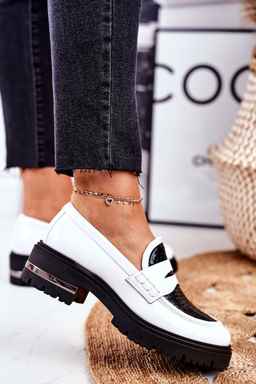 Damskie Półbuty Loafers Skórzane Białe Visconi 3136042