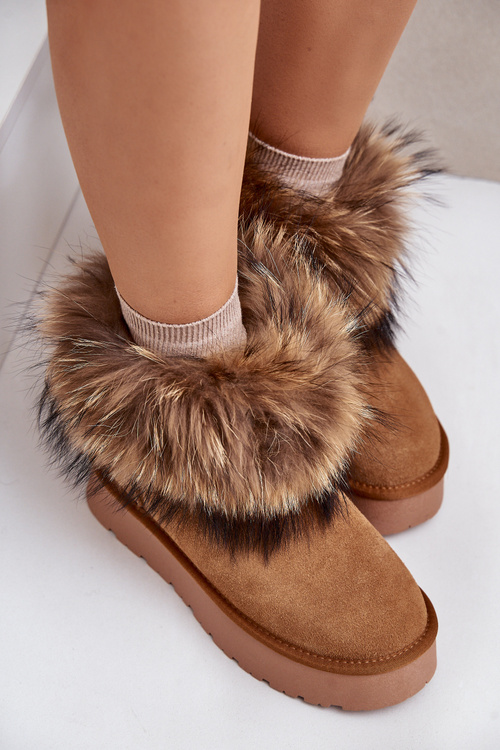 Leather Snow Boots On A Platform With Fur Camel Avirisa