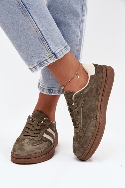 Women's Suede Sneakers on Platform Dark Green Sylviona