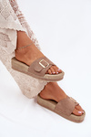 Women's Platform Sandals With Gold Buckle Dark Beige Selira