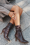 Women's ankle boots on heel with wrinkled shaft zipper chocolate Ulisse