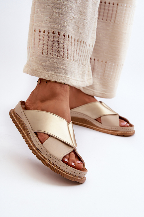 Leather Profiled Flip-Flops Maciejka 04986-04 Gold-Beige
