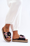 Material Slippers With Flowers Black Nessa