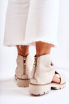 Women's Leather Sandals With Zipper Nicole 2748 Beige