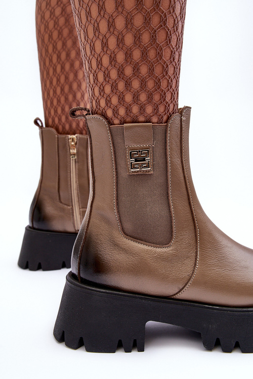 Leather Ankle Boots On Massive Platform Beige Lisencca