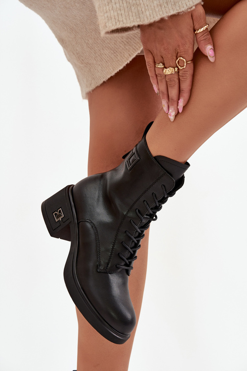 Insulated Women's Ankle Boots Made of Genuine Leather On Block Vinceza 66819 Black