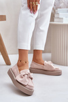 Ladies Platform Moccasins With Bow Powder Pink Naivine