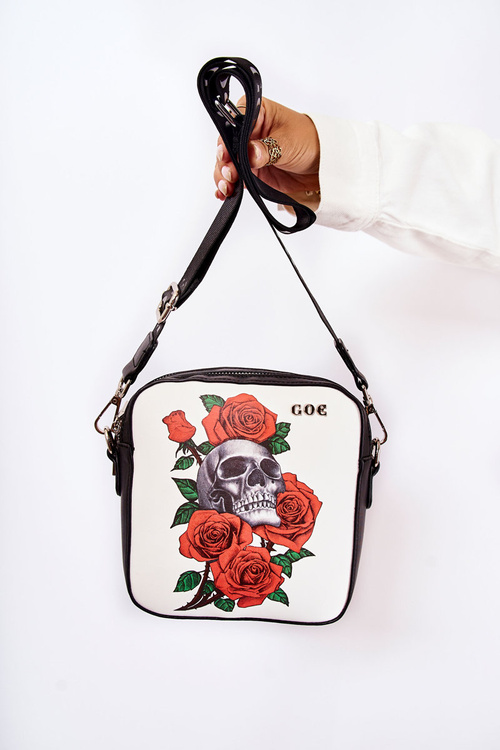 Leather Messenger Bag W Pattern GOE ZNJ012 Black and White