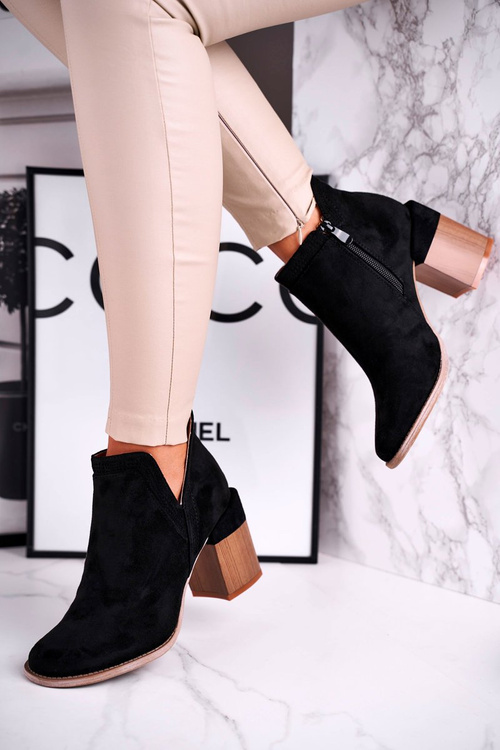 Damskie Botki Na Słupku Wycięte Czarne Meliori Dream