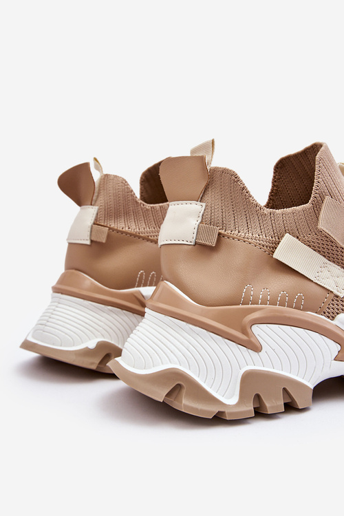 Sneakersy Damskie Skarpetkowe Wsuwane Ciemnobeżowe Keaton