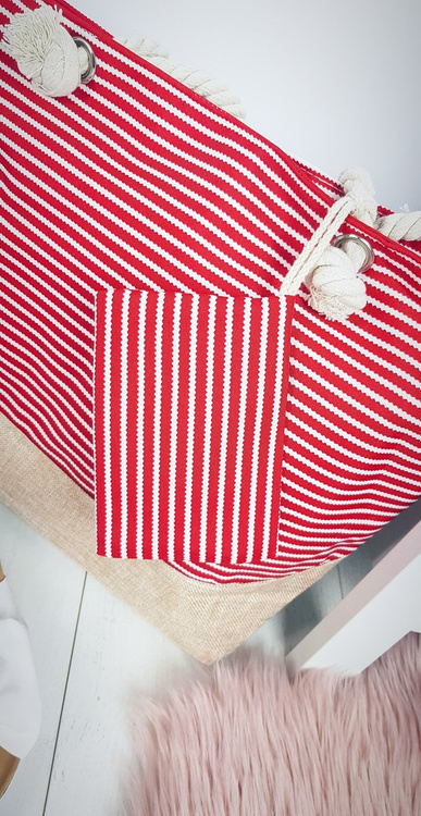 Beach Large Handbag Bag Ladies Red Stripes
