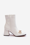 White Leather Ankle Boots with Heel Decoration Pamelinta