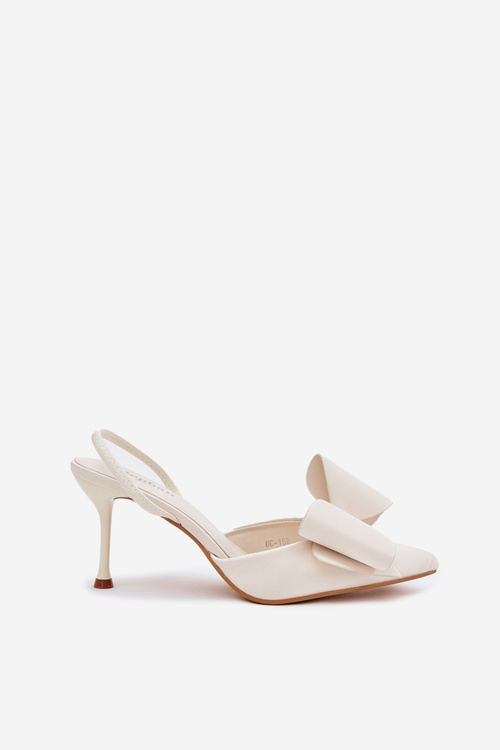 High Heels With Open Heels And Bow Ecru Eklevia