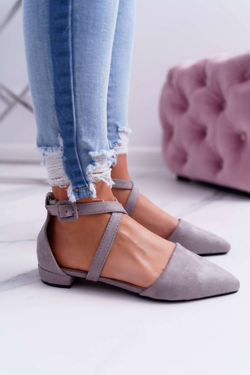 Women's Ballerinas Grey Suede Pointed Medena