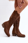 Zazoo 4043 Suede Low Heel Boots Laced Brown