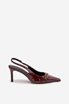Lacquered High Heel Pumps With Golden Buckle Chocolate Vivae